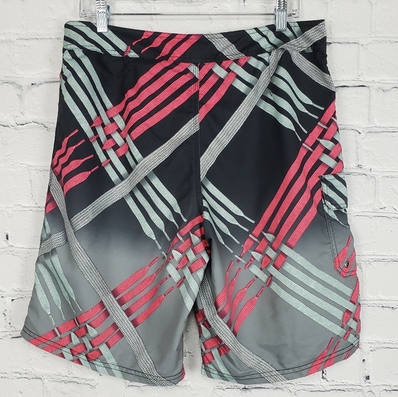 Nike 6.0 Men's Black Gray with Multi-colored Shoe Strings Swim Shorts Size 34 - Picture 2 of 13